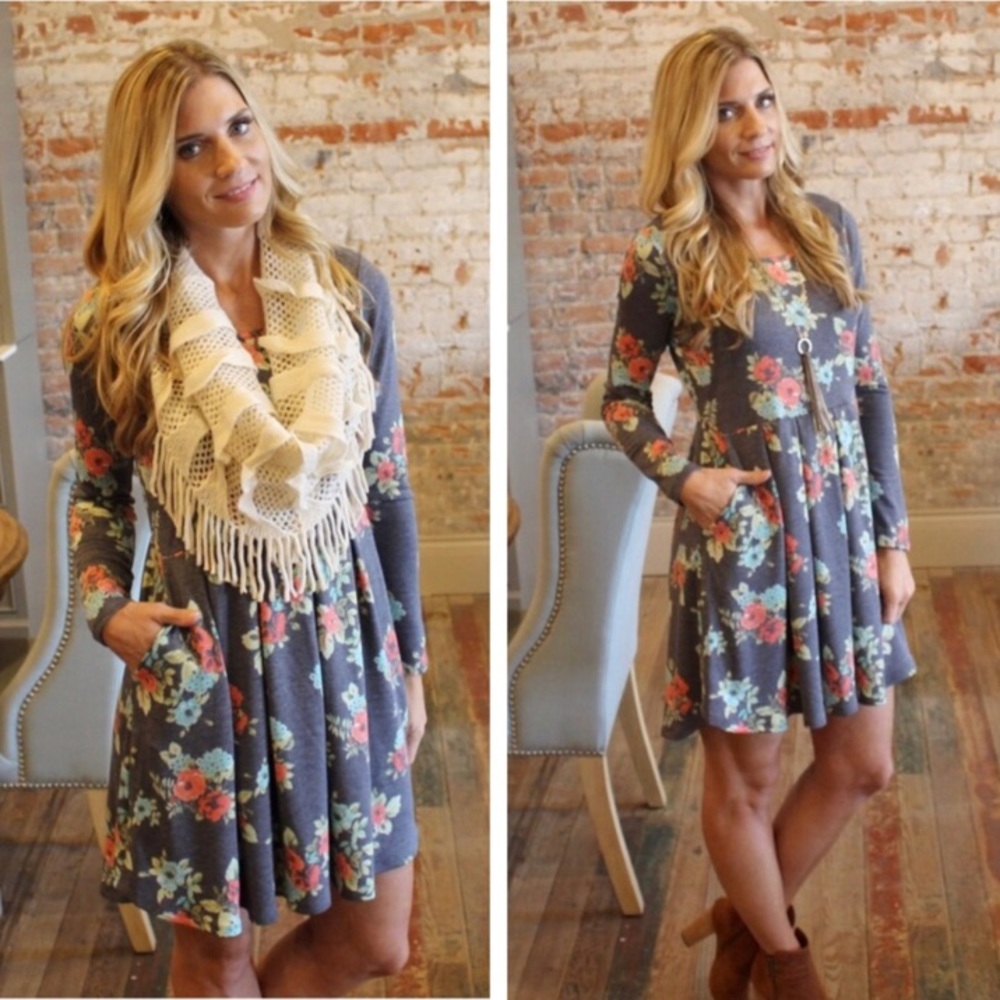 Charcoal floral pleated dress